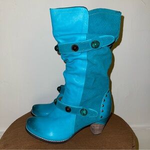Turquoise slouchy western cowgirl boot